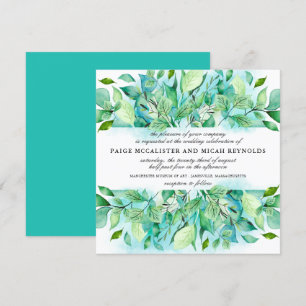 Invitation Turquoise Blue Tropical Foliage Mariage botanique