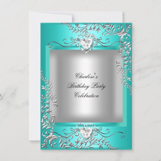 Invitation Turquoise Blue Turquoise Silver fête d'anniversair (Devant)