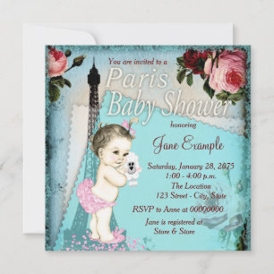 Invitation Turquoise Blue Vintage Paris Baby shower