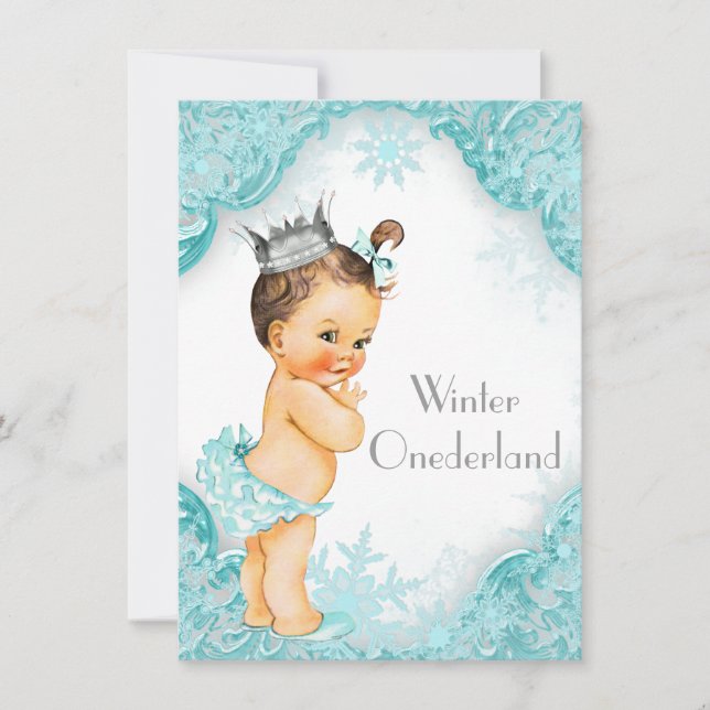 Invitation Turquoise Blue Winter Onederland 1ère fête d'anniv (Devant)