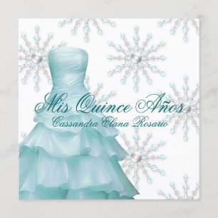 Invitation Turquoise Blue Winter Wonderland Quinceanera