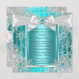 Invitation Turquoise Blue Winter Wonderland Snowflake Silver 