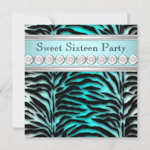 Invitation Turquoise Blue Zebra fête d'anniversaire