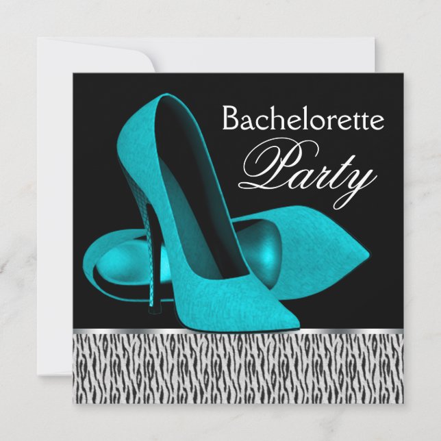 Invitation Turquoise Blue Zebra High Heures Bachelorette Part (Devant)