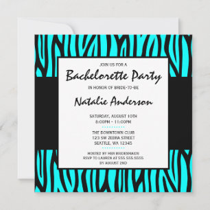 Invitation Turquoise Blue Zebra Modern Bachelorette Party