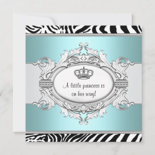 Invitation Turquoise Blue Zebra Princesse Baby Girl Douche