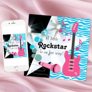 Invitation Turquoise Blue Zebra Rockstar Baby Girl Douche