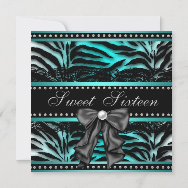Invitation Turquoise Blue Zebra Sweet 16 Anniversaire (Devant)