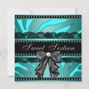 Invitation Turquoise Blue Zebra Sweet 16 Anniversaire