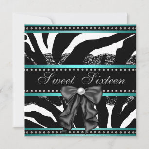 Invitation Turquoise Blue Zebra Sweet sixteen fête d'annivers