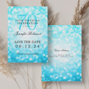 Invitation Turquoise Bokeh 70th Birthday Enregistrer la date
