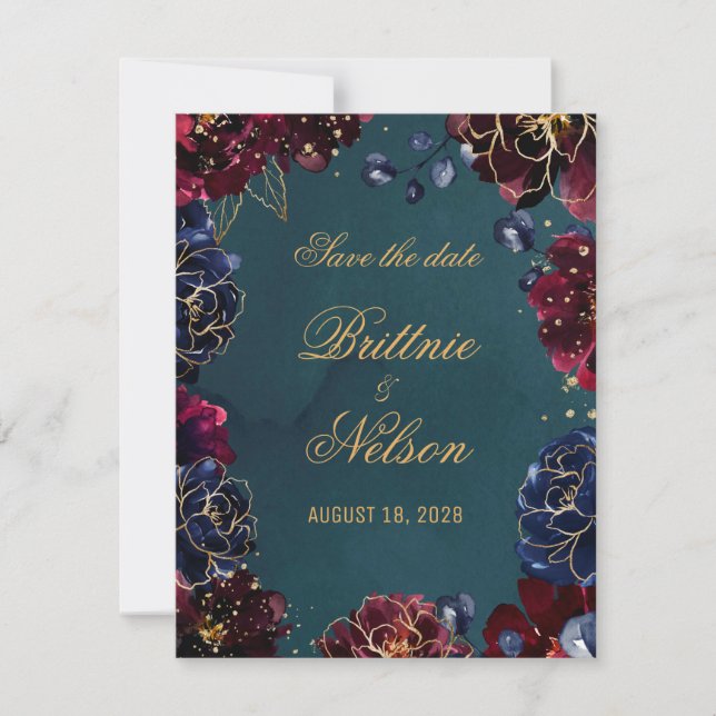 Invitation Turquoise Bordeaux Sapphire Joyaux Tons Enregistre (Devant)
