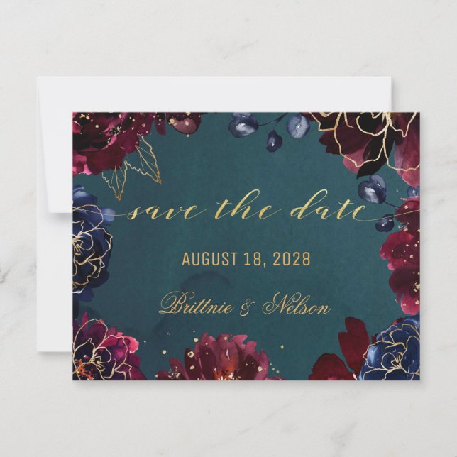 Invitation Turquoise Bordeaux Sapphire Joyaux Tons Enregistre (Devant)