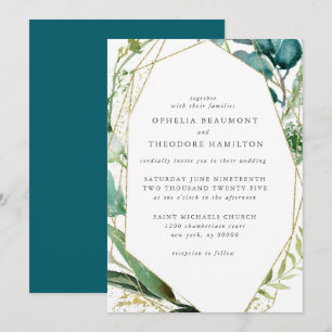 Invitation Turquoise Botanique Moderne Mariage élégant