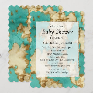 Invitation Turquoise Brown Cream Animal Cowhide Western
