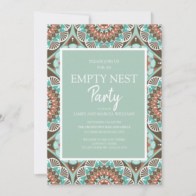 Invitation Turquoise Brown Mandela Motif Vide Nest Party (Devant)
