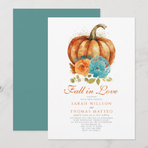 Invitation Turquoise Brûlé Orange Floral Chute En Amour Flora