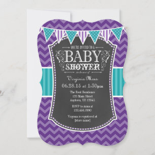 Invitation Turquoise Chalkboard violet Chevron Baby shower In