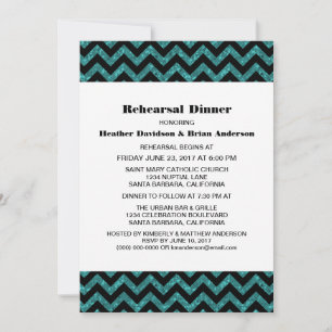 Invitation Turquoise Chevron Parties scintillant Dîner Invita