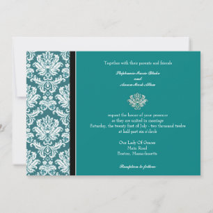Invitation turquoise Classic Mariage damassé