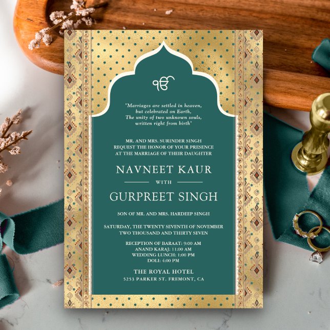 Invitation Turquoise Code QR Or Anand Karaj Sikh Mariage (Créateur téléchargé)