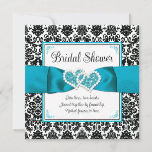 Invitation Turquoise, Cœur de Mariage en Damassé Noir Cérémon