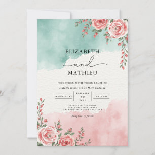 Invitation Turquoise Coral Floral Arch Mariage