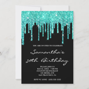 Invitation Turquoise Cyan foncé Parties scintillant gouttes N
