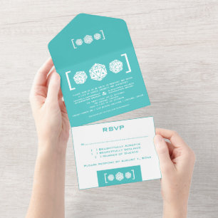 Invitation turquoise D20 Dice Gamer tout en un mar