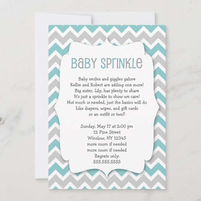 Invitation Turquoise d'arrosage de bébé / baby shower de genr (Devant)