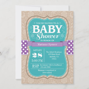 Invitation turquoise de Baby shower Floral Violet