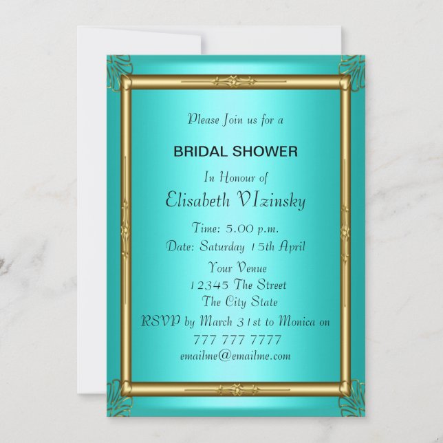 Invitation turquoise de douche nuptiale (Devant)