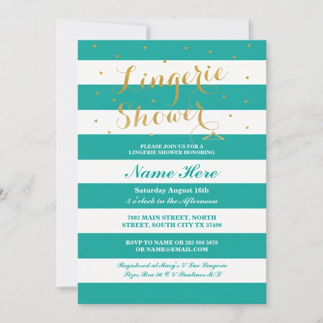Invitation Turquoise de la Lingerie Shower Stripe  (Devant)
