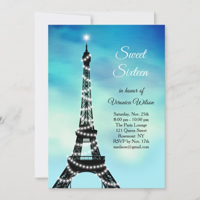 Invitation Turquoise de scintillement de sweet sixteen de (Devant)