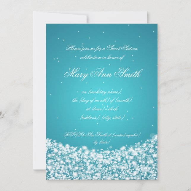 Invitation Turquoise d'étincelle d'étoile d'anniversaire de (Devant)