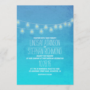 Invitation Turquoise Elegant String Lumières Mariage Invite