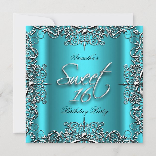 Invitation Turquoise Elegant Sweet sixteen 16 Anniversaire (Devant)