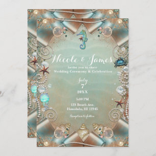 Invitation Turquoise enchanté sous perles de mer Mariage de r