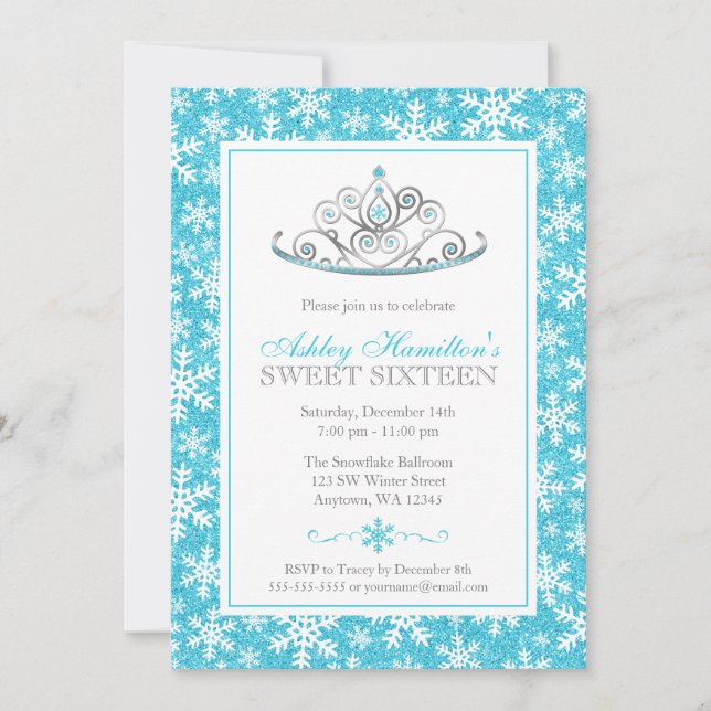 Invitation Turquoise Éperche princesse hiver Wonderland Sweet (Devant)
