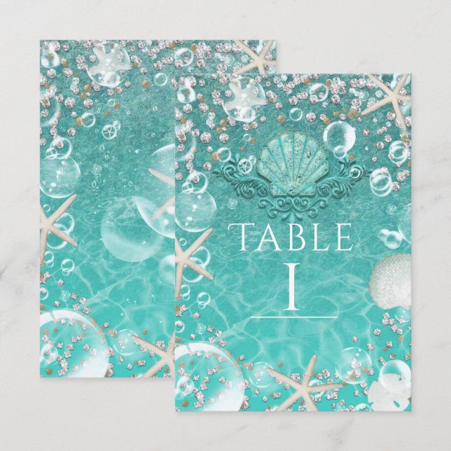Invitation Turquoise Estarfish & Bubles de la mer enchantée N (Devant / Derrière)
