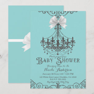 Invitation Turquoise et Argent Blanc Nœud Chic Baby Shower