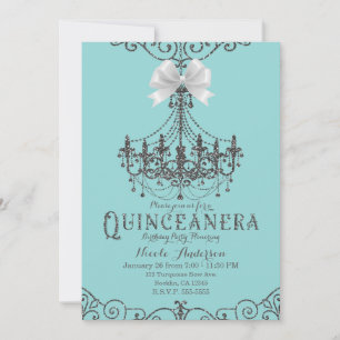 Invitation Turquoise et argent Cérémonie de 15 ans avec nœud