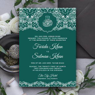 Invitation Turquoise et blanc dentelle islamique Mariage musu