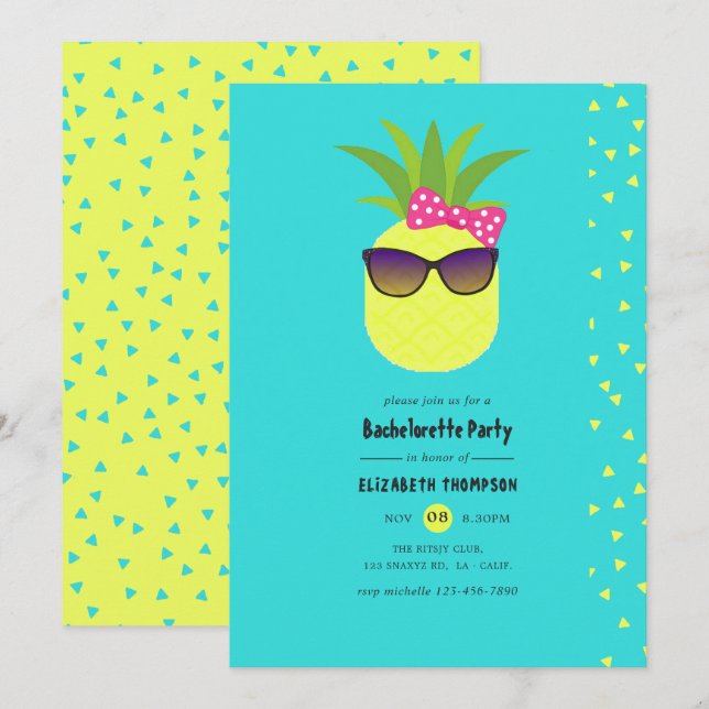 Invitation Turquoise et citron été tropical Bachelorette (Devant / Derrière)