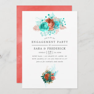 Invitation Turquoise et corail Tropical Engagement Party