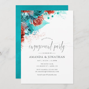 Invitation Turquoise et corail Tropical Engagement Party