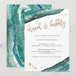 Invitation Turquoise et Faux Rose Gold Geode Brunch et Bubbly
