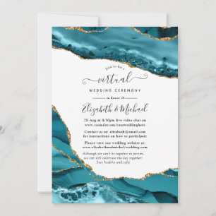 Invitation Turquoise et Gold Agate Mariage virtuel en ligne