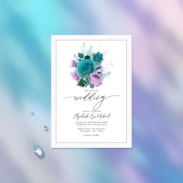 Invitation Turquoise et Lavender Floral Mariage Photo (Teal and Lavender Floral Wedding Photo Invitation)
