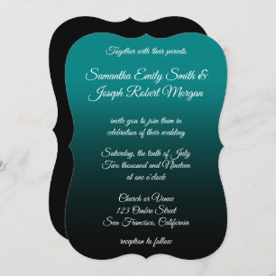 Invitation Turquoise et noir Ombre Elegant Mariage de calligr